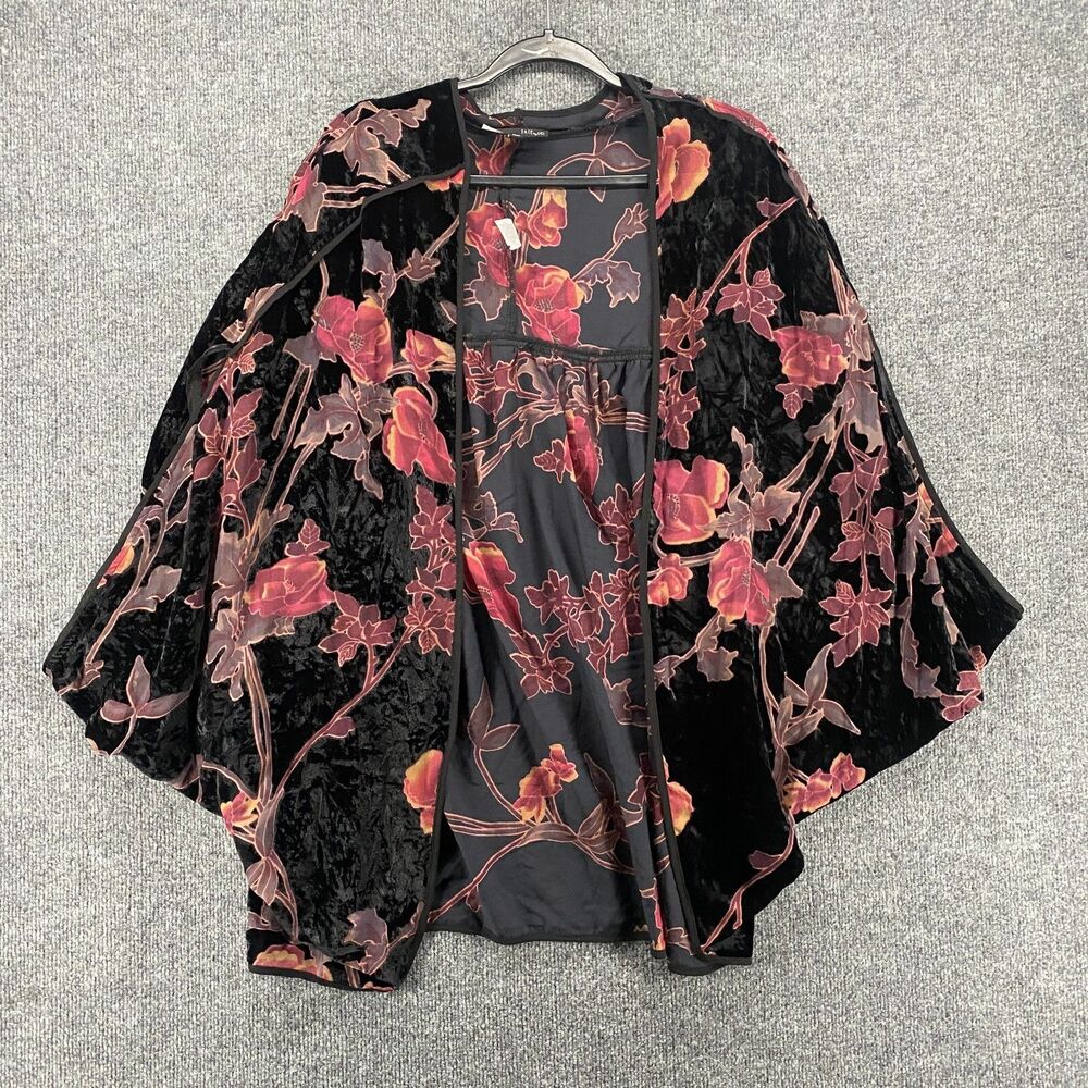FATE by LFD Kimono Size M Velvet‎ Burnout Floral Open Front Fairy Whimsical Goth